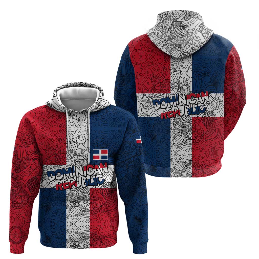 Dominican Republic Flag Zip Hoodie Red White and Blue Pattern with National Emblem and Tribal Design - Wonder Print Shop