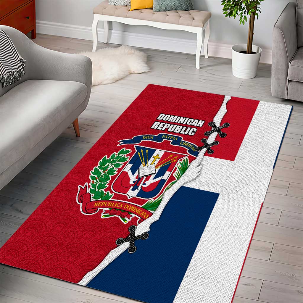 Dominican Republic Flag Half Zip Design Area Rug with Coat of Arms and Taino Symbol - Wonder Print Shop