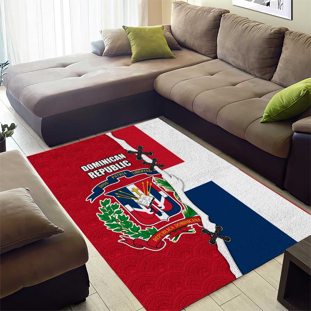 Dominican Republic Flag Half Zip Design Area Rug with Coat of Arms and Taino Symbol - Wonder Print Shop