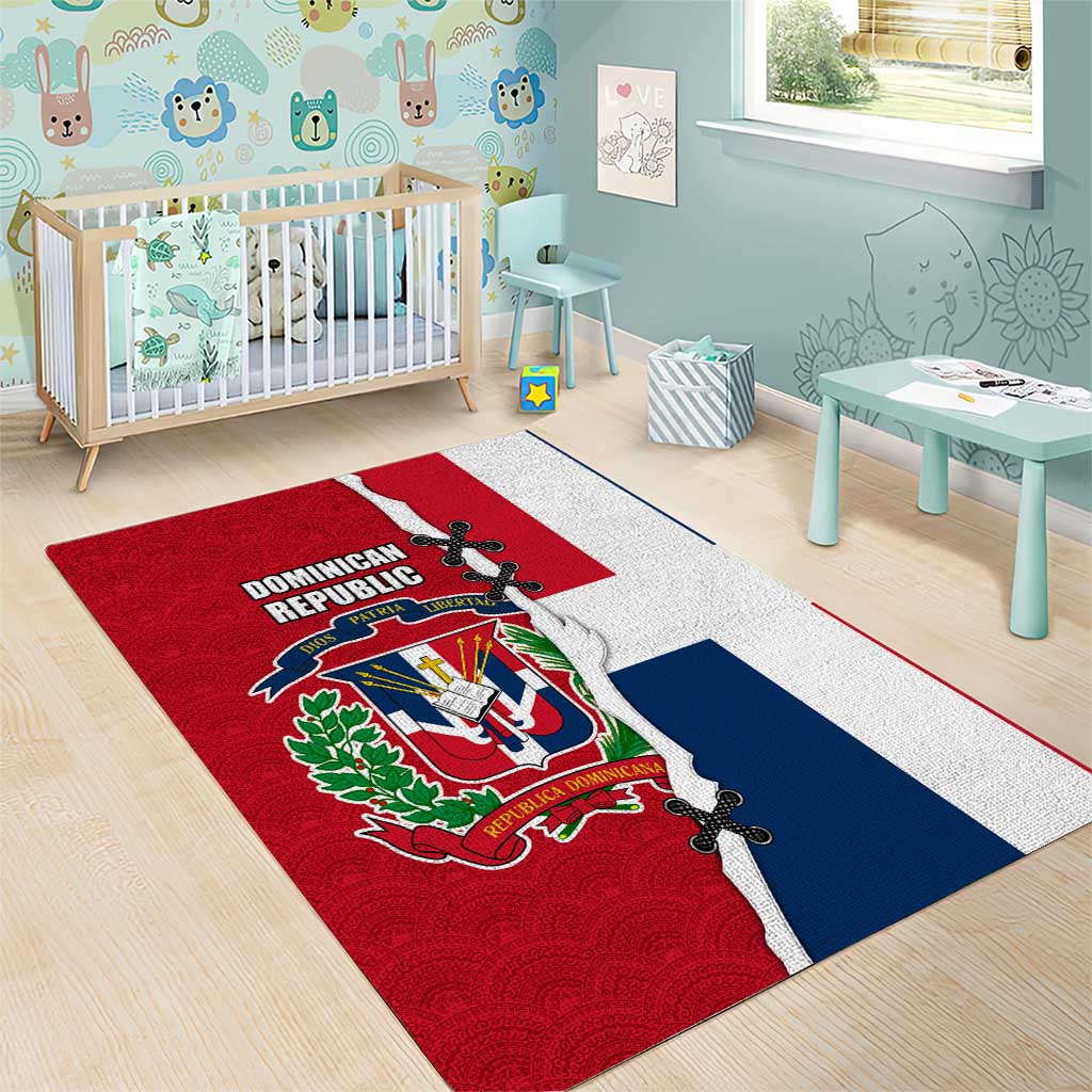 Dominican Republic Flag Half Zip Design Area Rug with Coat of Arms and Taino Symbol - Wonder Print Shop