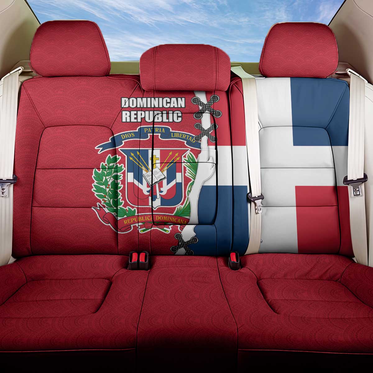 Dominican Republic Flag Half Zip Design Back Car Seat Cover with Coat of Arms and Taino Symbol - Wonder Print Shop