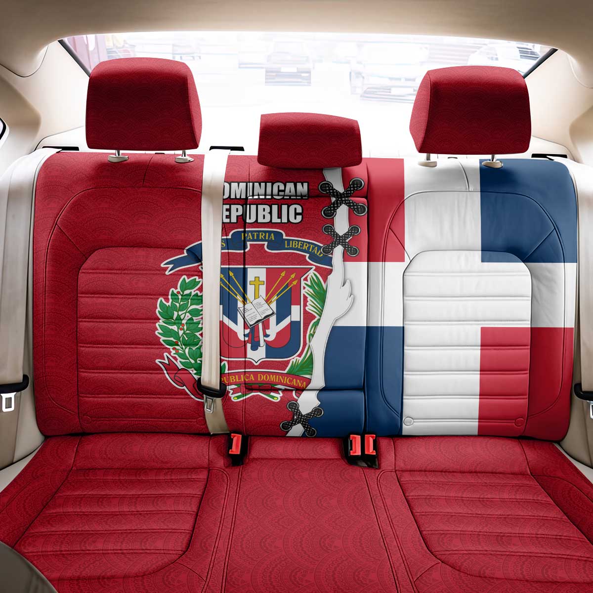 Dominican Republic Flag Half Zip Design Back Car Seat Cover with Coat of Arms and Taino Symbol - Wonder Print Shop