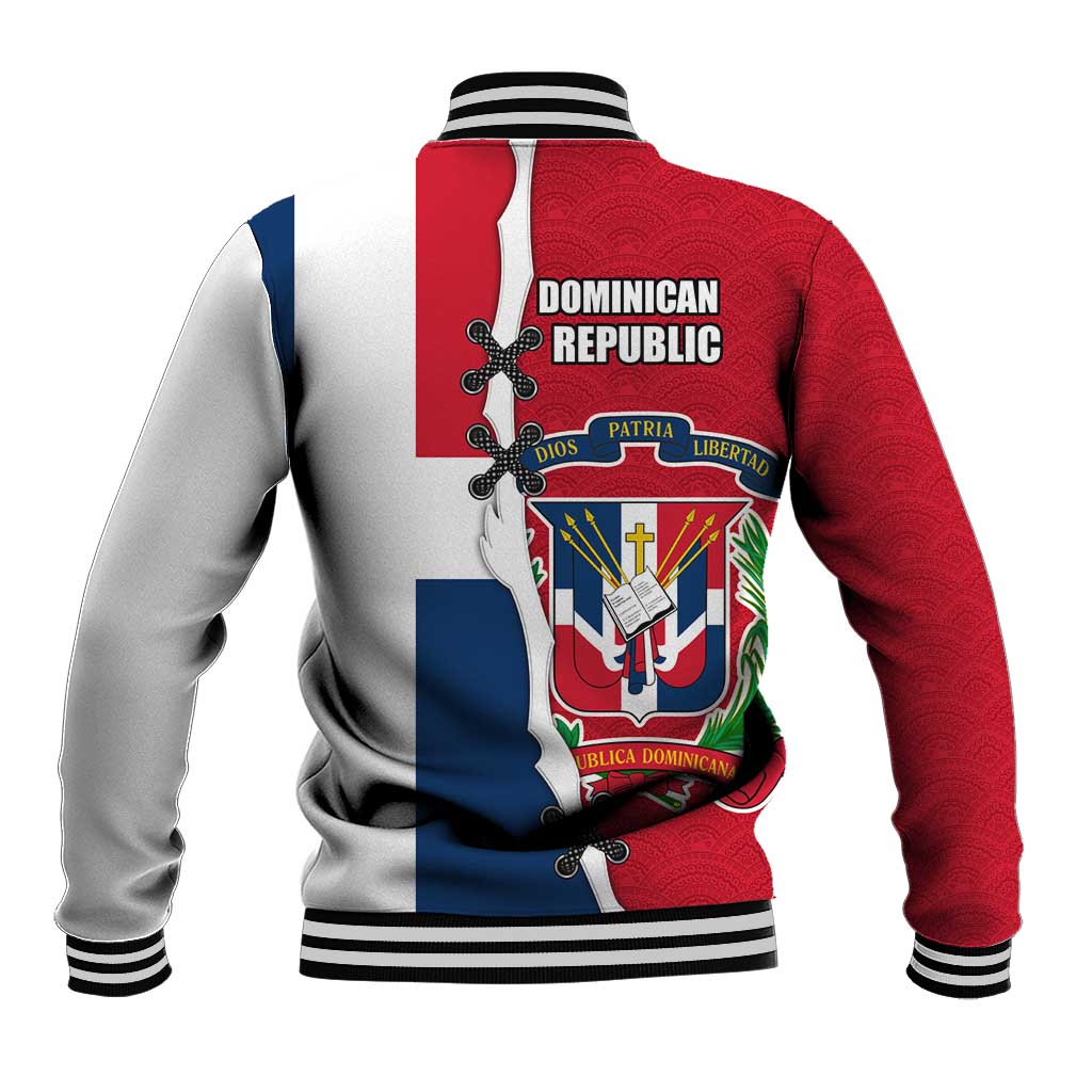 Dominican Republic Flag Half Zip Design Baseball Jacket with Coat of Arms and Taino Symbol - Wonder Print Shop
