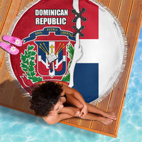 Dominican Republic Flag Half Zip Design Beach Blanket with Coat of Arms and Taino Symbol - Wonder Print Shop