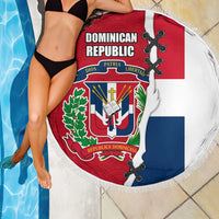 Dominican Republic Flag Half Zip Design Beach Blanket with Coat of Arms and Taino Symbol - Wonder Print Shop