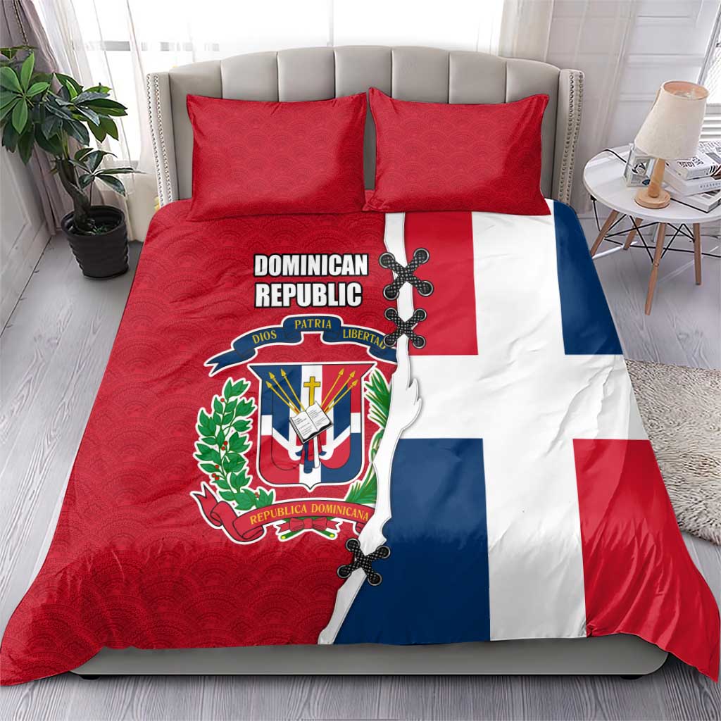 Dominican Republic Flag Half Zip Design Bedding Set with Coat of Arms and Taino Symbol - Wonder Print Shop
