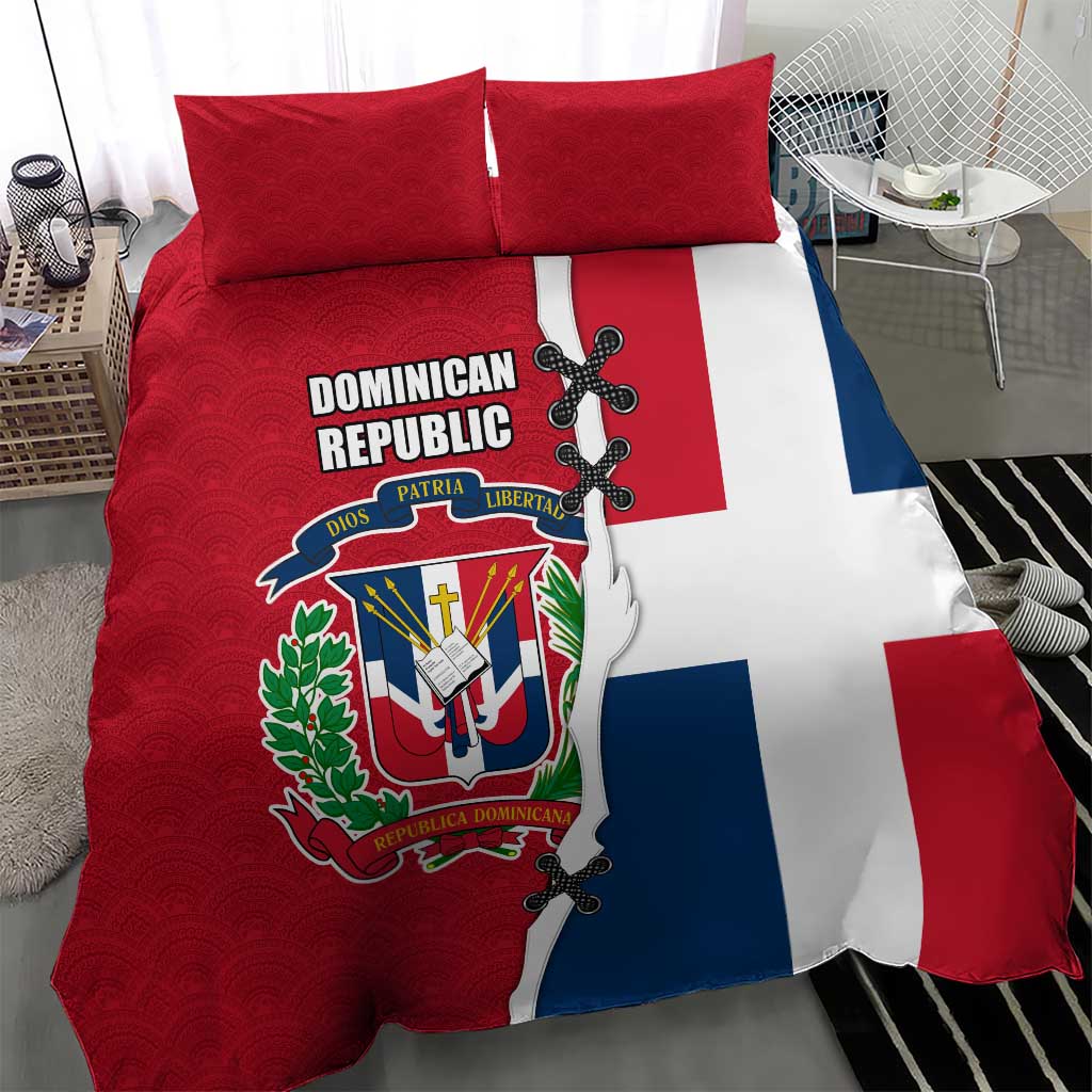 Dominican Republic Flag Half Zip Design Bedding Set with Coat of Arms and Taino Symbol - Wonder Print Shop