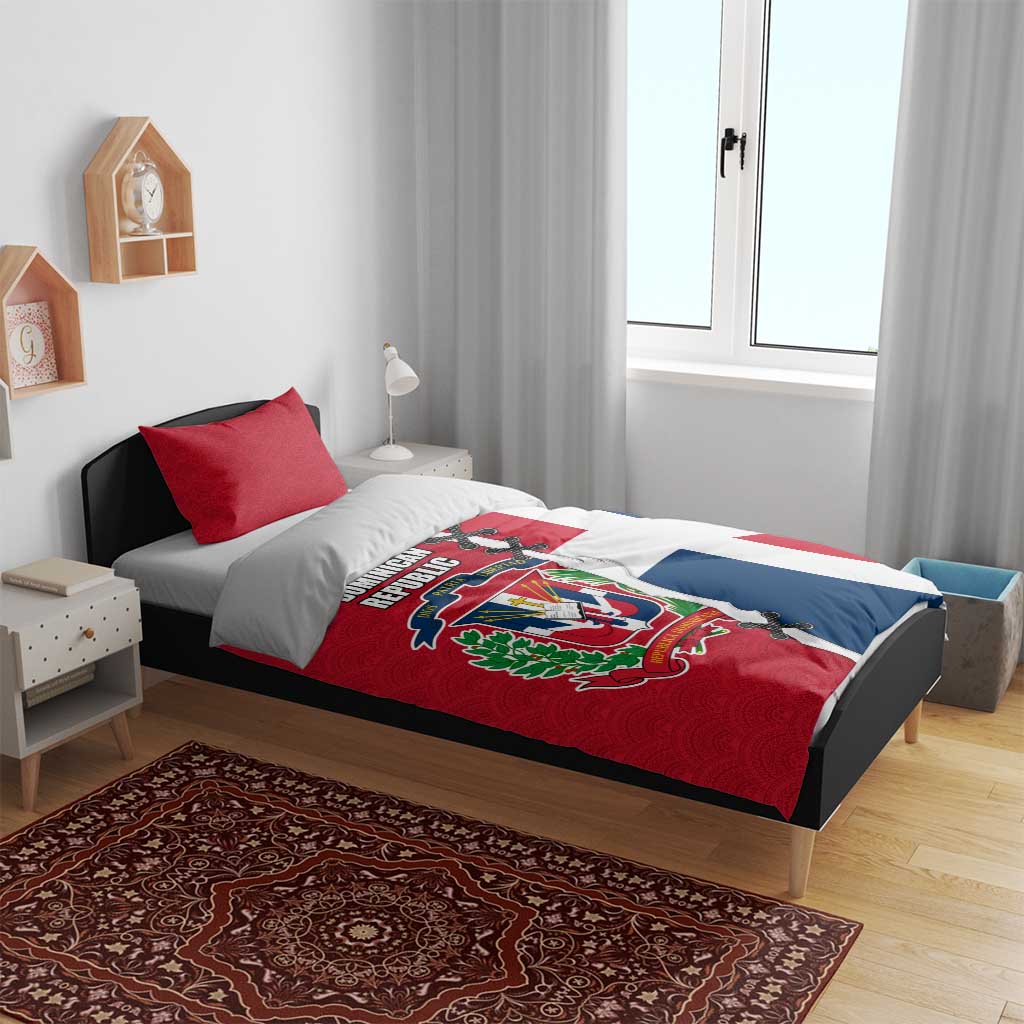 Dominican Republic Flag Half Zip Design Bedding Set with Coat of Arms and Taino Symbol - Wonder Print Shop