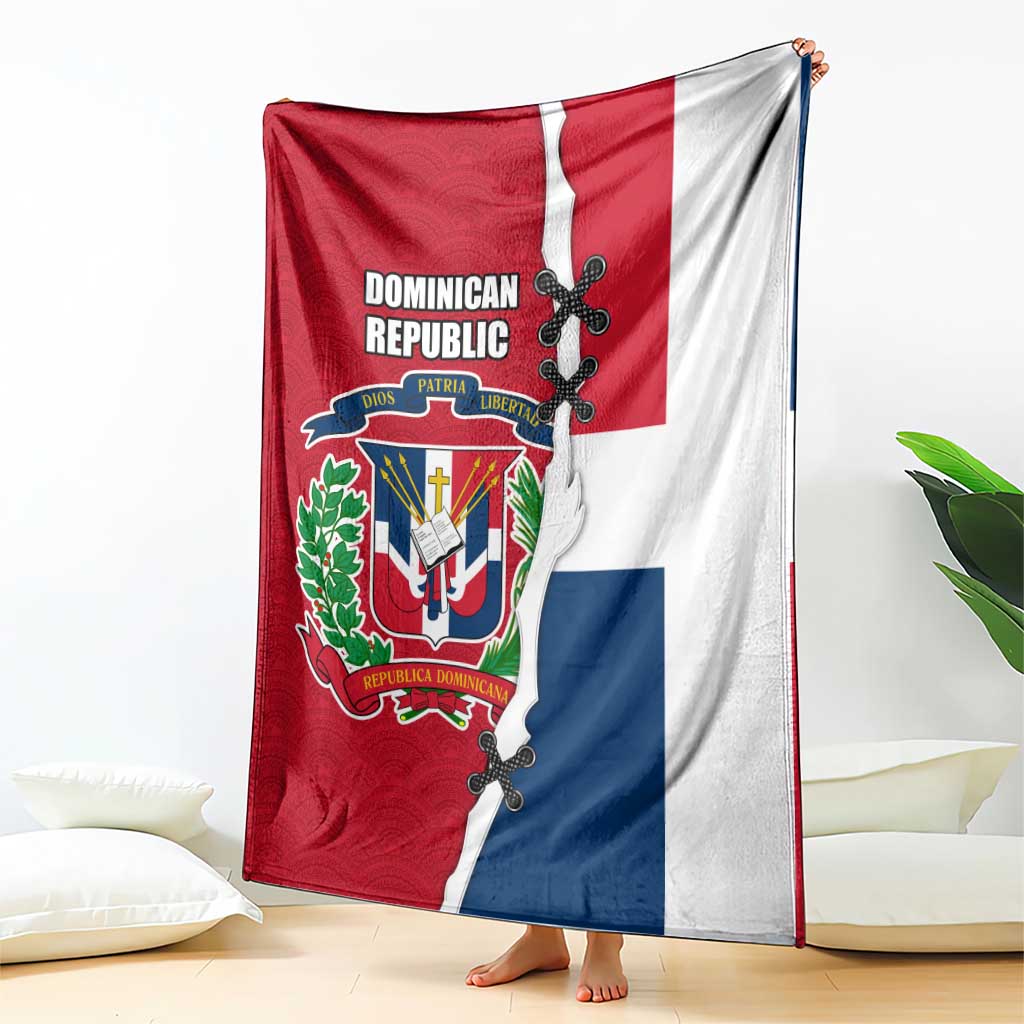 Dominican Republic Flag Half Zip Design Blanket with Coat of Arms and Taino Symbol - Wonder Print Shop
