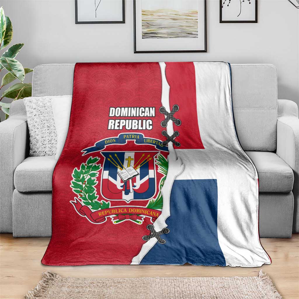 Dominican Republic Flag Half Zip Design Blanket with Coat of Arms and Taino Symbol - Wonder Print Shop