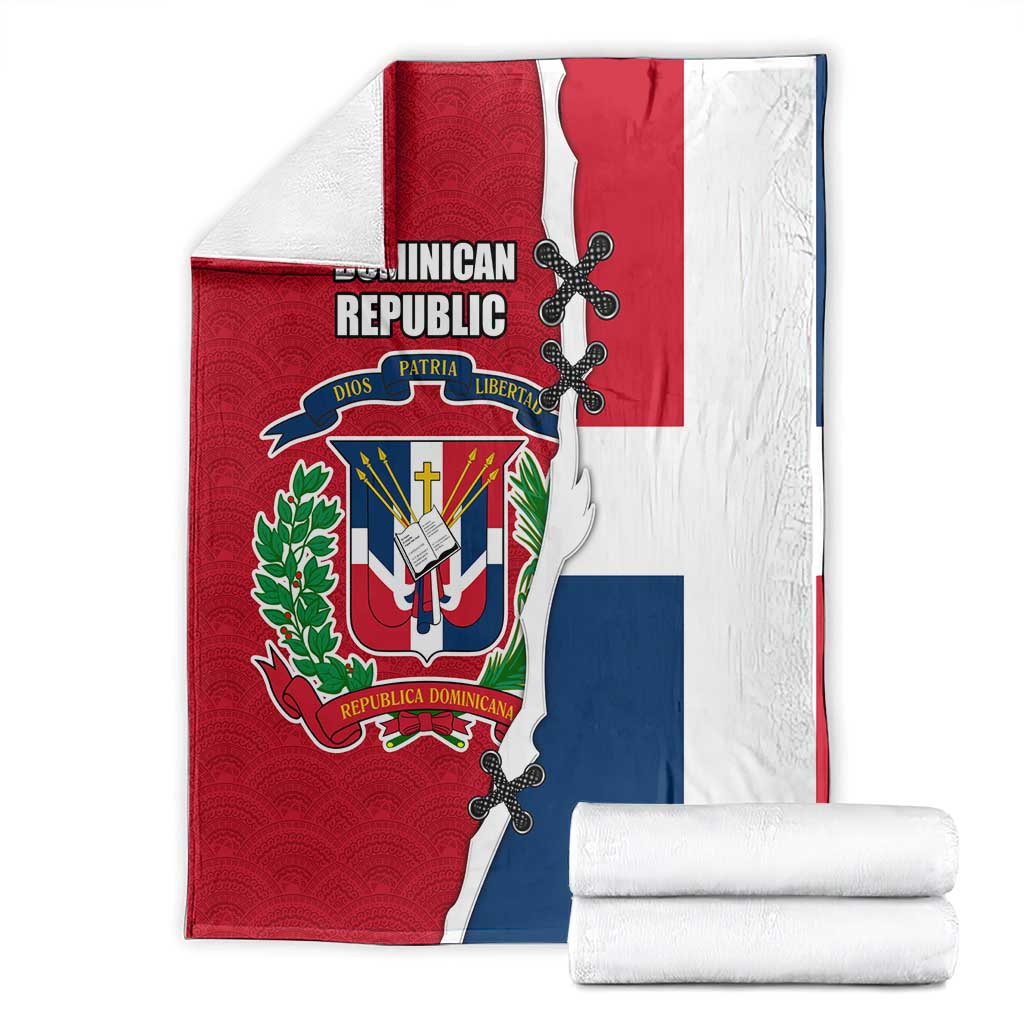 Dominican Republic Flag Half Zip Design Blanket with Coat of Arms and Taino Symbol - Wonder Print Shop