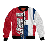 Dominican Republic Flag Half Zip Design Bomber Jacket with Coat of Arms and Taino Symbol - Wonder Print Shop