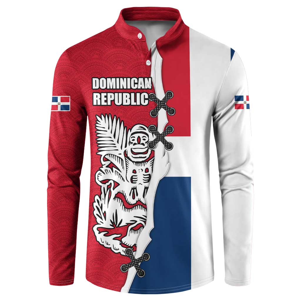 Dominican Republic Flag Half Zip Design Button Sweatshirt with Coat of Arms and Taino Symbol - Wonder Print Shop