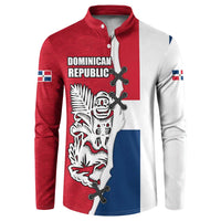 Dominican Republic Flag Half Zip Design Button Sweatshirt with Coat of Arms and Taino Symbol - Wonder Print Shop
