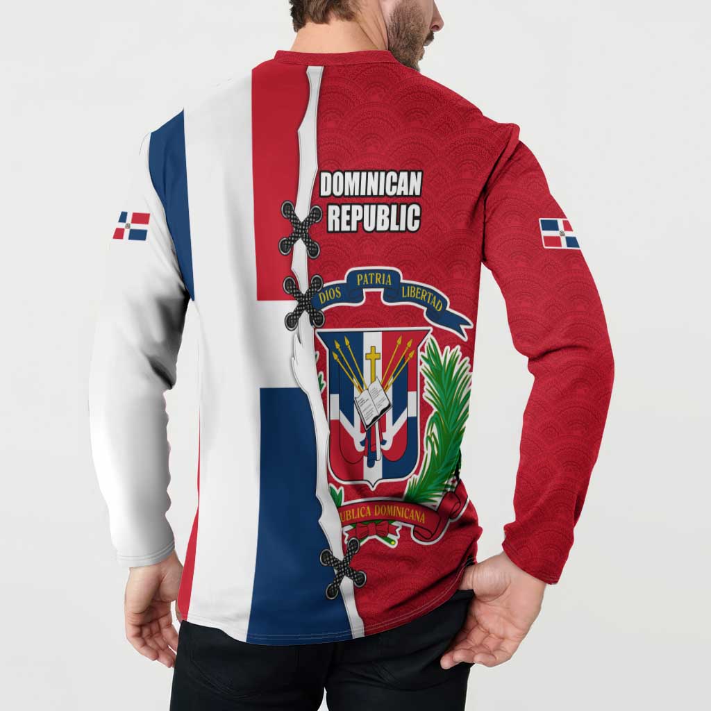 Dominican Republic Flag Half Zip Design Button Sweatshirt with Coat of Arms and Taino Symbol - Wonder Print Shop