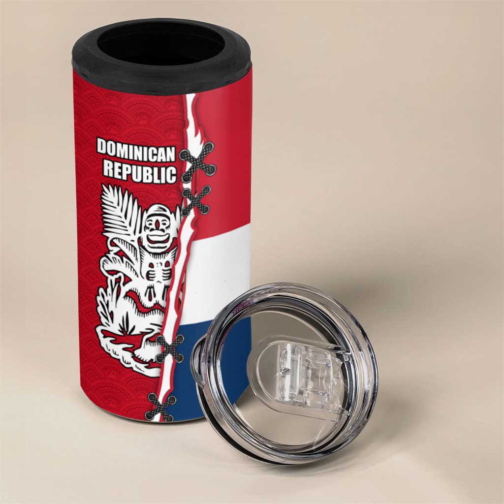 Dominican Republic Flag Half Zip Design 4 in 1 Can Cooler Tumbler with Coat of Arms and Taino Symbol - Wonder Print Shop