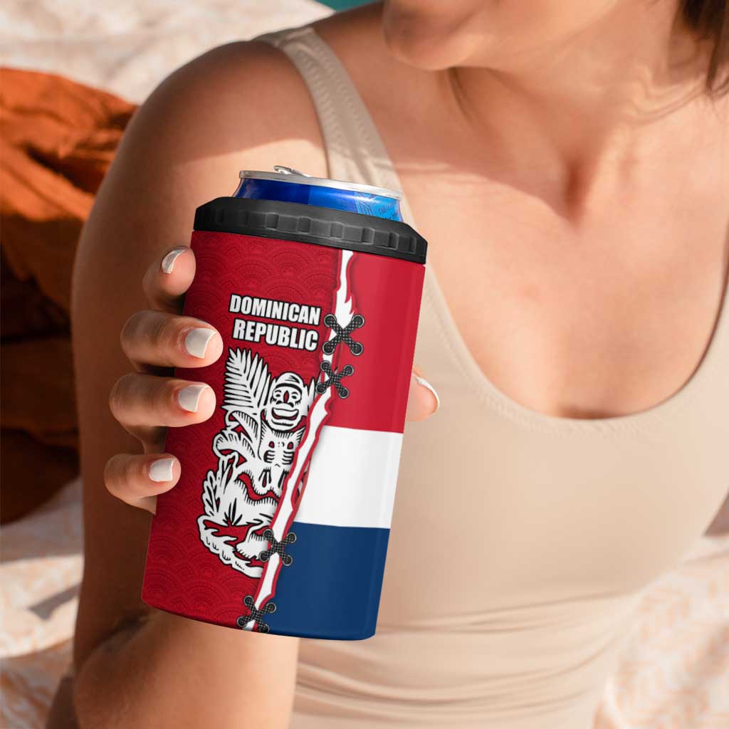 Dominican Republic Flag Half Zip Design 4 in 1 Can Cooler Tumbler with Coat of Arms and Taino Symbol - Wonder Print Shop