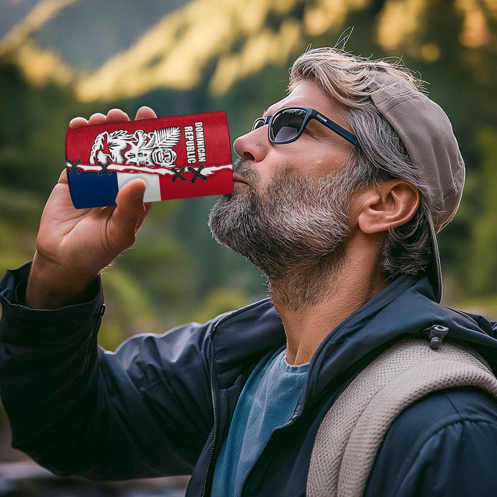 Dominican Republic Flag Half Zip Design 4 in 1 Can Cooler Tumbler with Coat of Arms and Taino Symbol - Wonder Print Shop