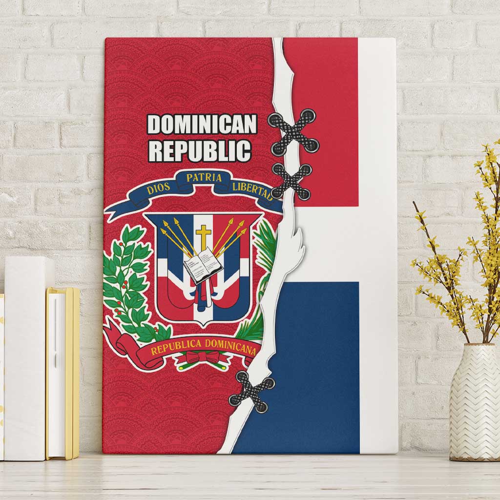 Dominican Republic Flag Half Zip Design Canvas Wall Art with Coat of Arms and Taino Symbol - Wonder Print Shop