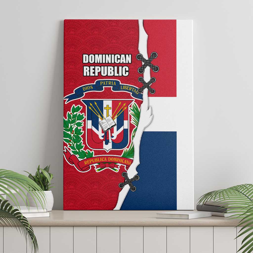 Dominican Republic Flag Half Zip Design Canvas Wall Art with Coat of Arms and Taino Symbol - Wonder Print Shop