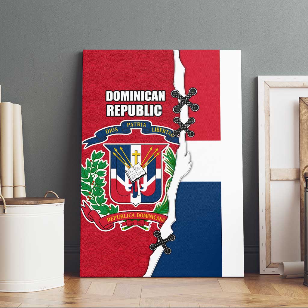 Dominican Republic Flag Half Zip Design Canvas Wall Art with Coat of Arms and Taino Symbol - Wonder Print Shop