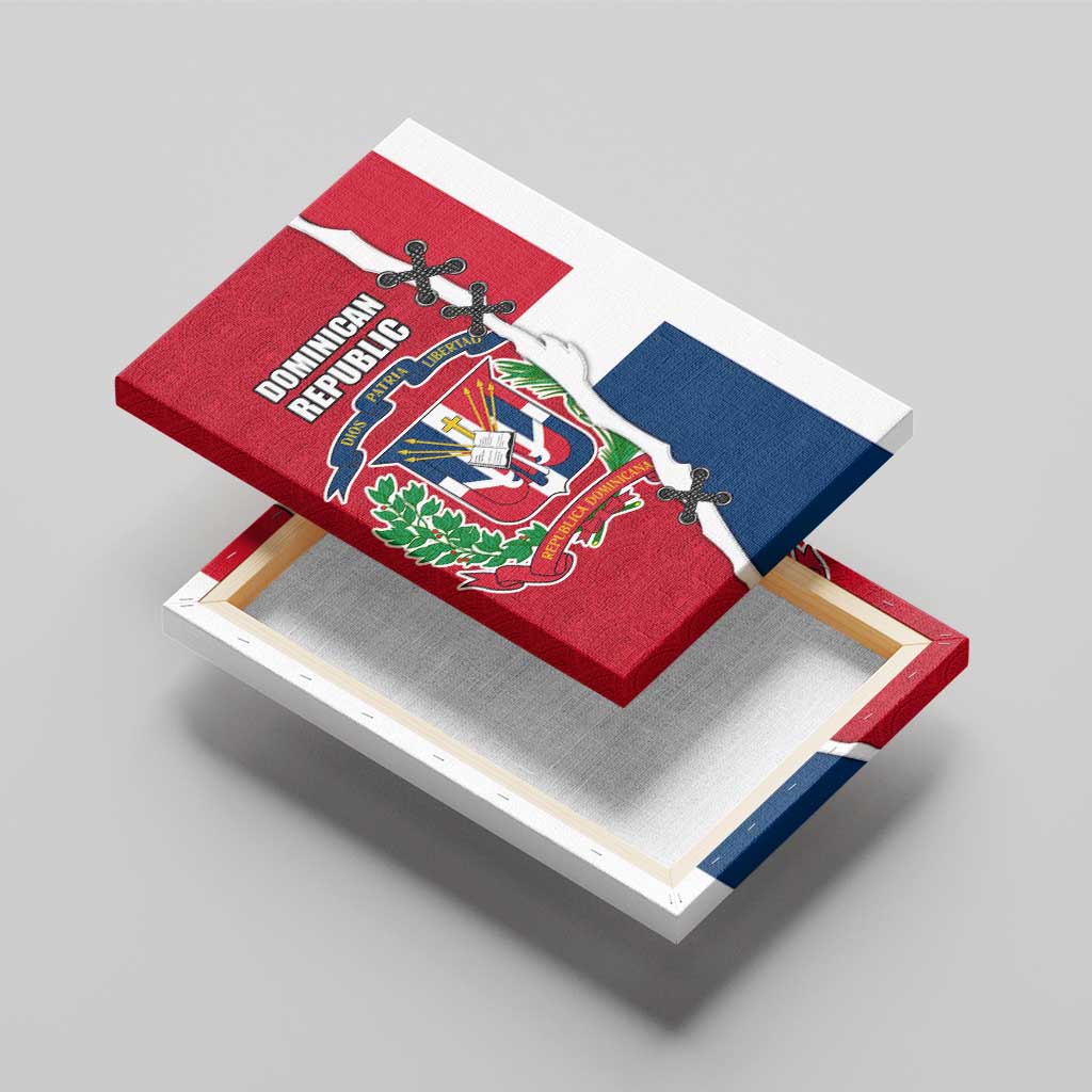 Dominican Republic Flag Half Zip Design Canvas Wall Art with Coat of Arms and Taino Symbol - Wonder Print Shop