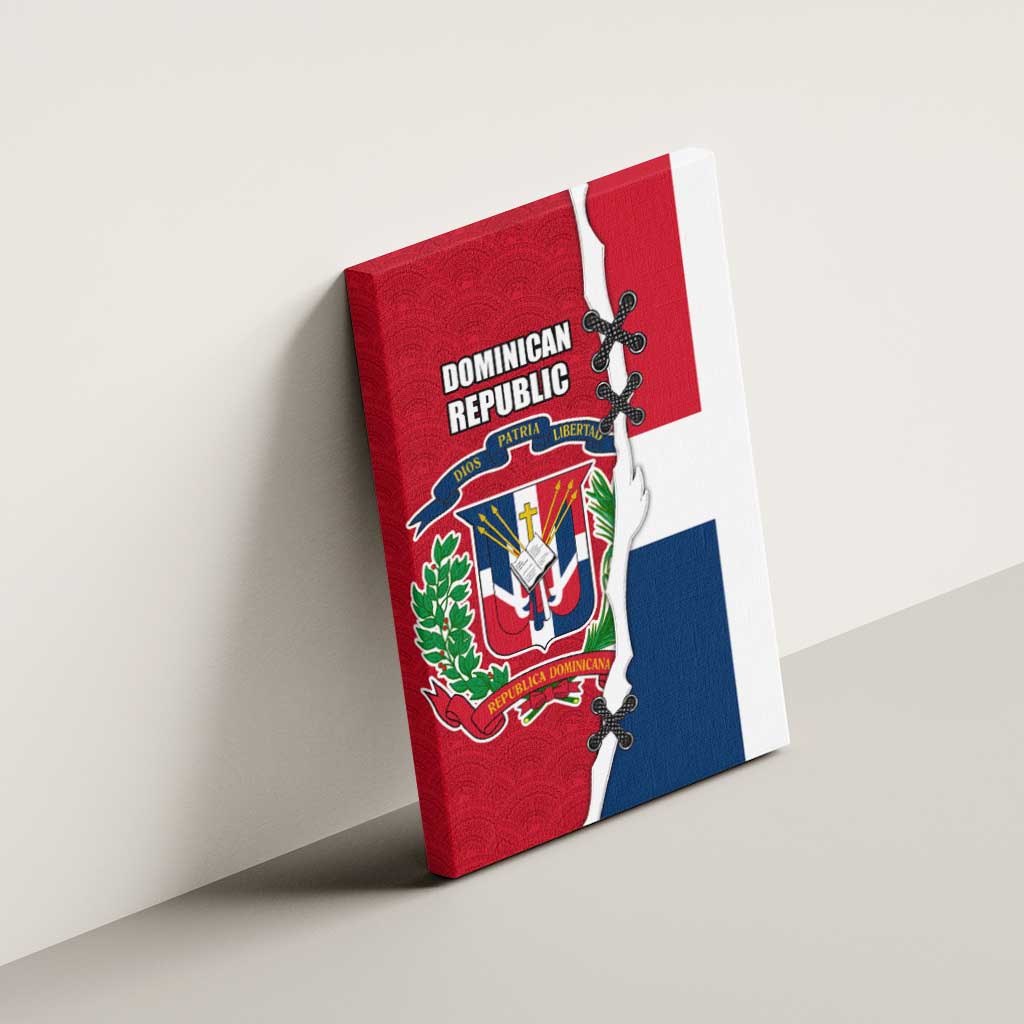 Dominican Republic Flag Half Zip Design Canvas Wall Art with Coat of Arms and Taino Symbol - Wonder Print Shop