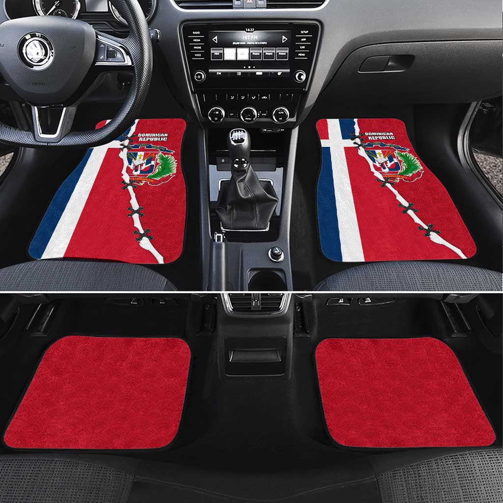 Dominican Republic Flag Half Zip Design Car Mats with Coat of Arms and Taino Symbol - Wonder Print Shop
