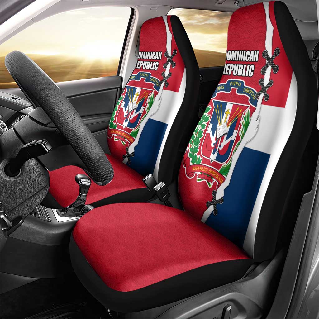 Dominican Republic Flag Half Zip Design Car Seat Cover with Coat of Arms and Taino Symbol - Wonder Print Shop