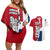 Dominican Republic Flag Half Zip Design Couples Matching Off Shoulder Short Dress and Hawaiian Shirt with Coat of Arms and Taino Symbol - Wonder Print Shop
