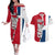 Dominican Republic Flag Half Zip Design Couples Matching Off The Shoulder Long Sleeve Dress and Hawaiian Shirt with Coat of Arms and Taino Symbol - Wonder Print Shop