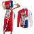 Dominican Republic Flag Half Zip Design Couples Matching Short Sleeve Bodycon Dress and Long Sleeve Button Shirt with Coat of Arms and Taino Symbol - Wonder Print Shop