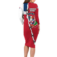Dominican Republic Flag Half Zip Design Family Matching Long Sleeve Bodycon Dress and Hawaiian Shirt with Coat of Arms and Taino Symbol - Wonder Print Shop