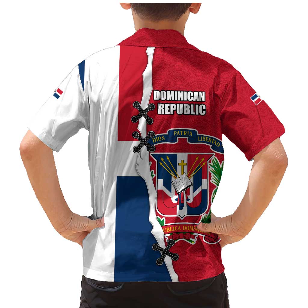 Dominican Republic Flag Half Zip Design Family Matching Mermaid Dress and Hawaiian Shirt with Coat of Arms and Taino Symbol - Wonder Print Shop