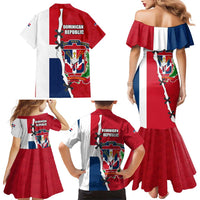 Dominican Republic Flag Half Zip Design Family Matching Mermaid Dress and Hawaiian Shirt with Coat of Arms and Taino Symbol - Wonder Print Shop