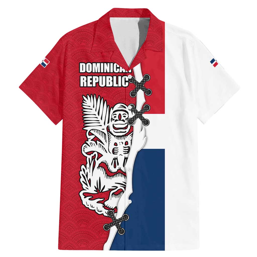 Dominican Republic Flag Half Zip Design Family Matching Mermaid Dress and Hawaiian Shirt with Coat of Arms and Taino Symbol - Wonder Print Shop