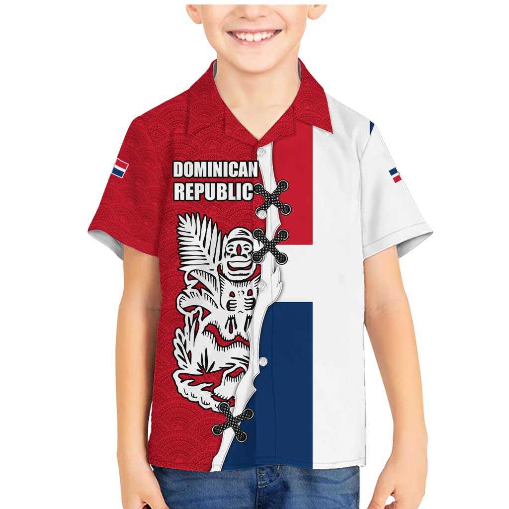Dominican Republic Flag Half Zip Design Family Matching Mermaid Dress and Hawaiian Shirt with Coat of Arms and Taino Symbol - Wonder Print Shop