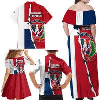 Dominican Republic Flag Half Zip Design Family Matching Off Shoulder Maxi Dress and Hawaiian Shirt with Coat of Arms and Taino Symbol - Wonder Print Shop