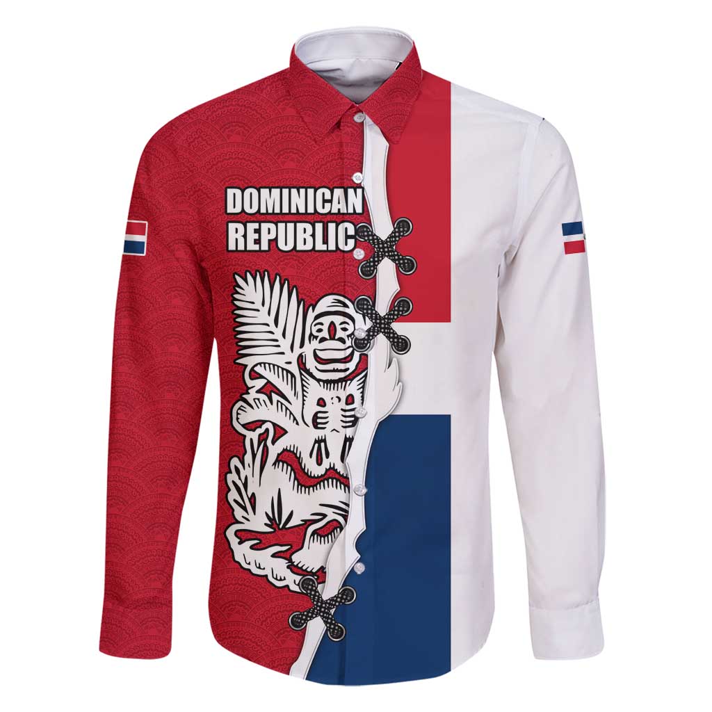 Dominican Republic Flag Half Zip Design Family Matching Off Shoulder Short Dress and Hawaiian Shirt with Coat of Arms and Taino Symbol - Wonder Print Shop