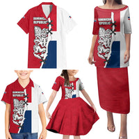 Dominican Republic Flag Half Zip Design Family Matching Puletasi and Hawaiian Shirt with Coat of Arms and Taino Symbol - Wonder Print Shop