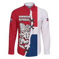 Dominican Republic Flag Half Zip Design Family Matching Short Sleeve Bodycon Dress and Hawaiian Shirt with Coat of Arms and Taino Symbol - Wonder Print Shop