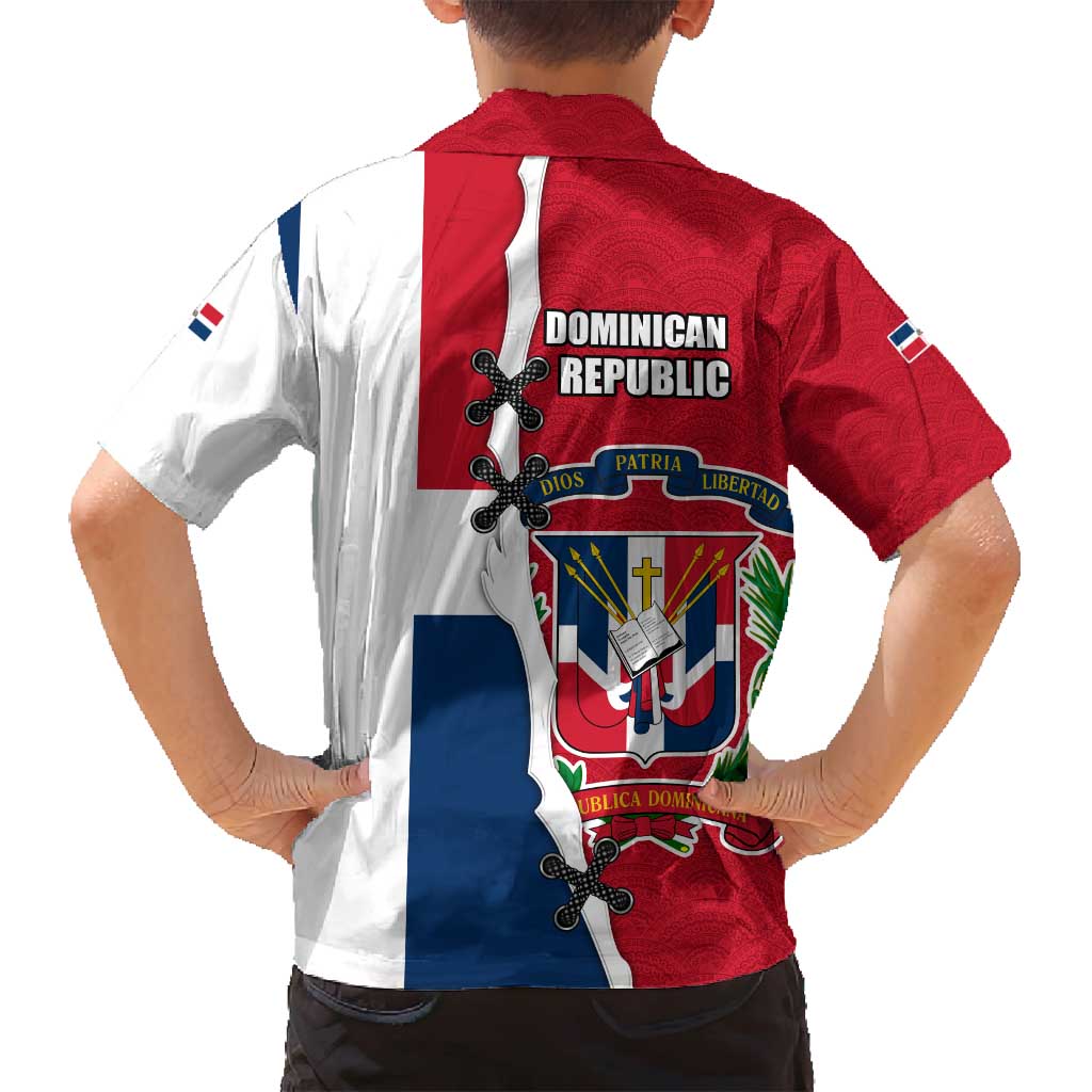 Dominican Republic Flag Half Zip Design Family Matching Summer Maxi Dress and Hawaiian Shirt with Coat of Arms and Taino Symbol - Wonder Print Shop