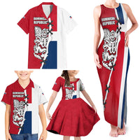 Dominican Republic Flag Half Zip Design Family Matching Tank Maxi Dress and Hawaiian Shirt with Coat of Arms and Taino Symbol - Wonder Print Shop