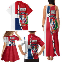 Dominican Republic Flag Half Zip Design Family Matching Tank Maxi Dress and Hawaiian Shirt with Coat of Arms and Taino Symbol - Wonder Print Shop