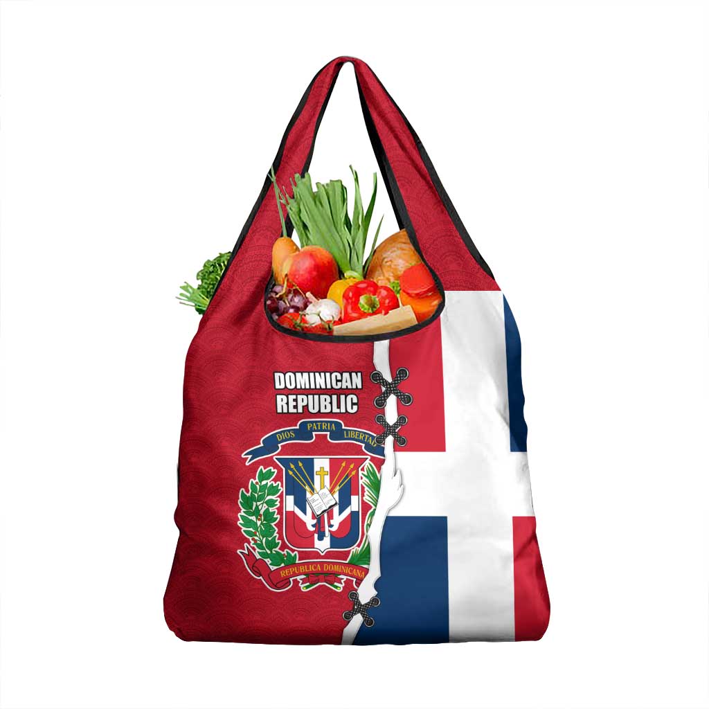 Dominican Republic Flag Half Zip Design Grocery Bag with Coat of Arms and Taino Symbol - Wonder Print Shop