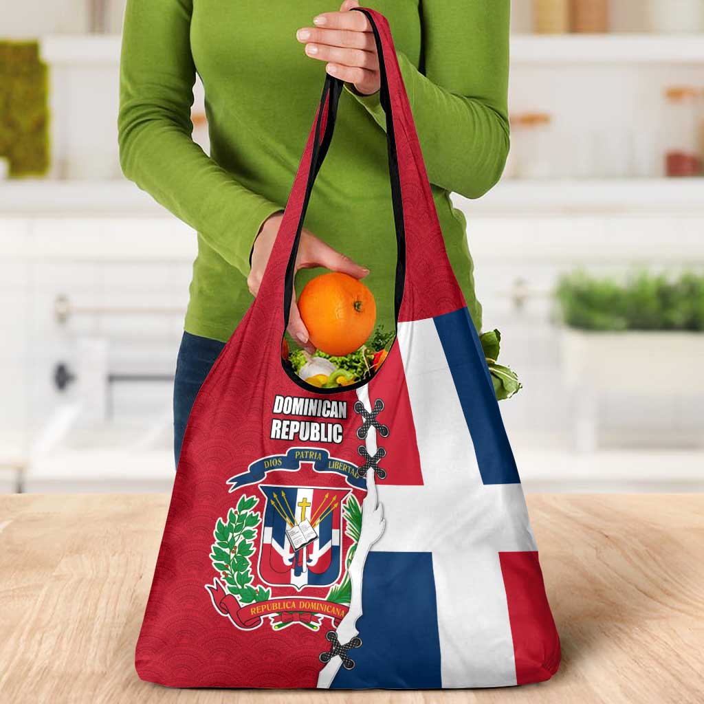 Dominican Republic Flag Half Zip Design Grocery Bag with Coat of Arms and Taino Symbol - Wonder Print Shop