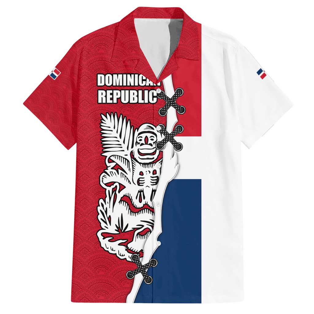 Dominican Republic Flag Half Zip Design Hawaiian Shirt with Coat of Arms and Taino Symbol - Wonder Print Shop
