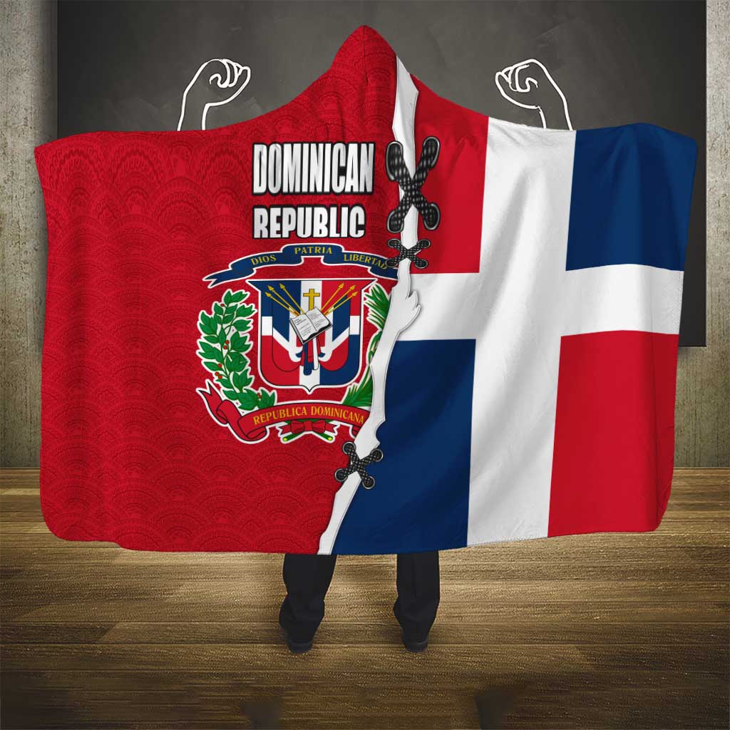 Dominican Republic Flag Half Zip Design Hooded Blanket with Coat of Arms and Taino Symbol - Wonder Print Shop