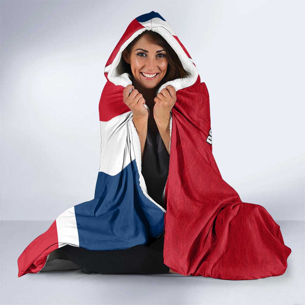 Dominican Republic Flag Half Zip Design Hooded Blanket with Coat of Arms and Taino Symbol - Wonder Print Shop