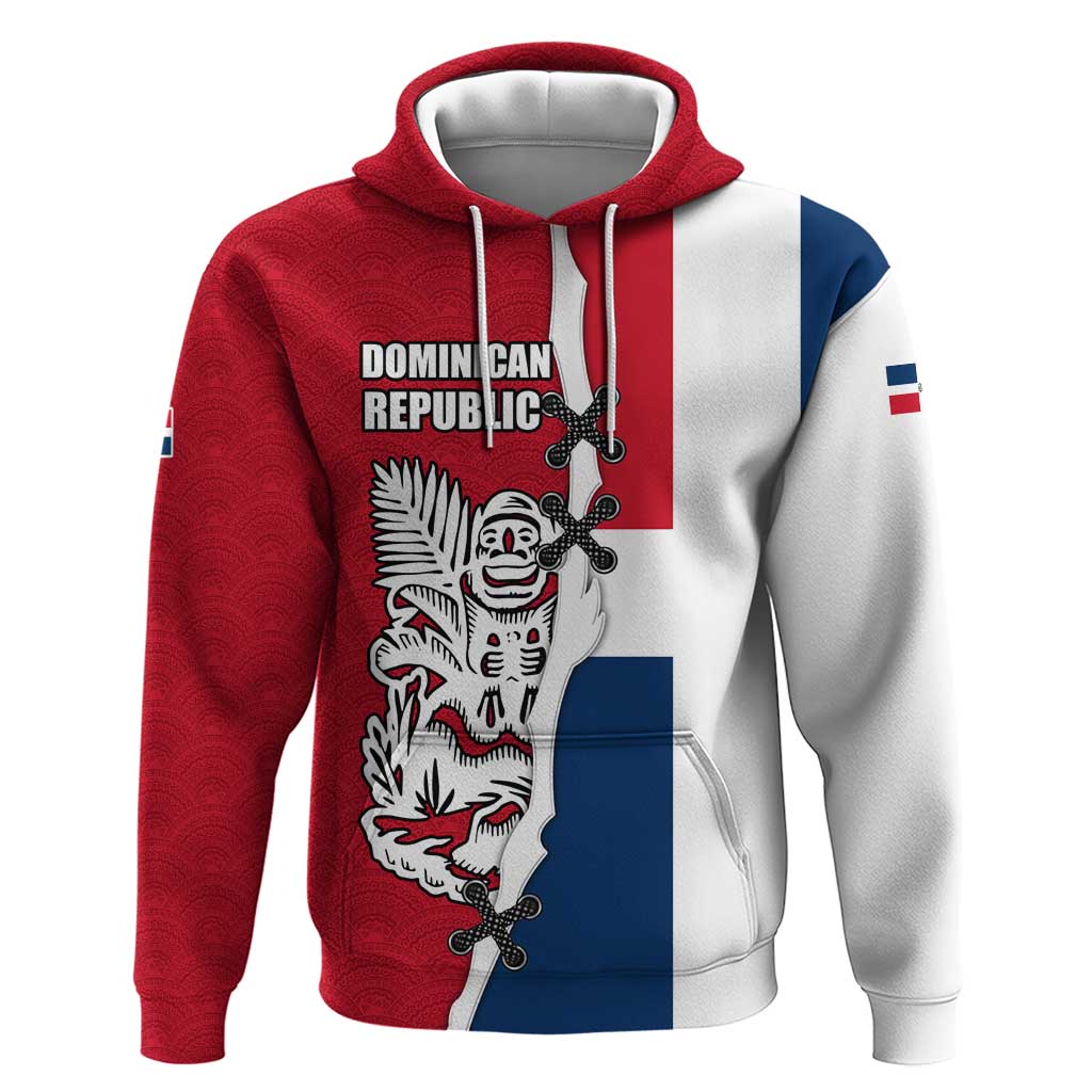 Dominican Republic Flag Half Zip Design Hoodie with Coat of Arms and Taino Symbol - Wonder Print Shop